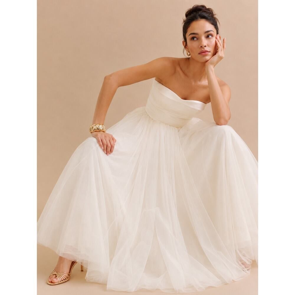 Reformation Alouette Tulle Midi Dress in Fior di Latte Cream NWT Size 8
